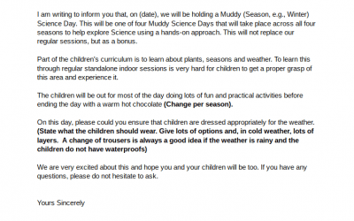 Muddy Science Day (Parent Letter)