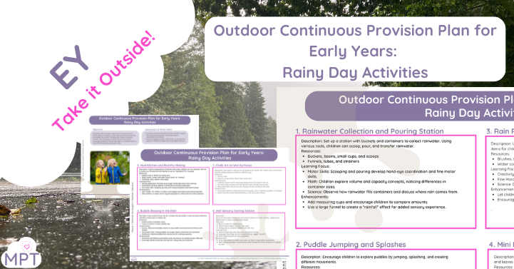 Outdoor Continuous Provision Plan for Early Years:  Rainy Day Activities