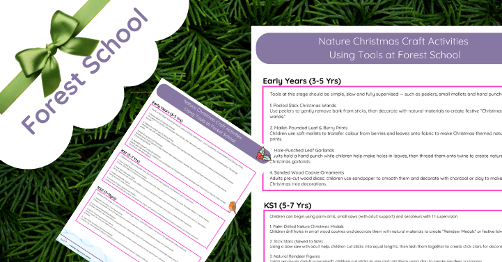 Nature Christmas Craft Activities Using Tools at Forest School